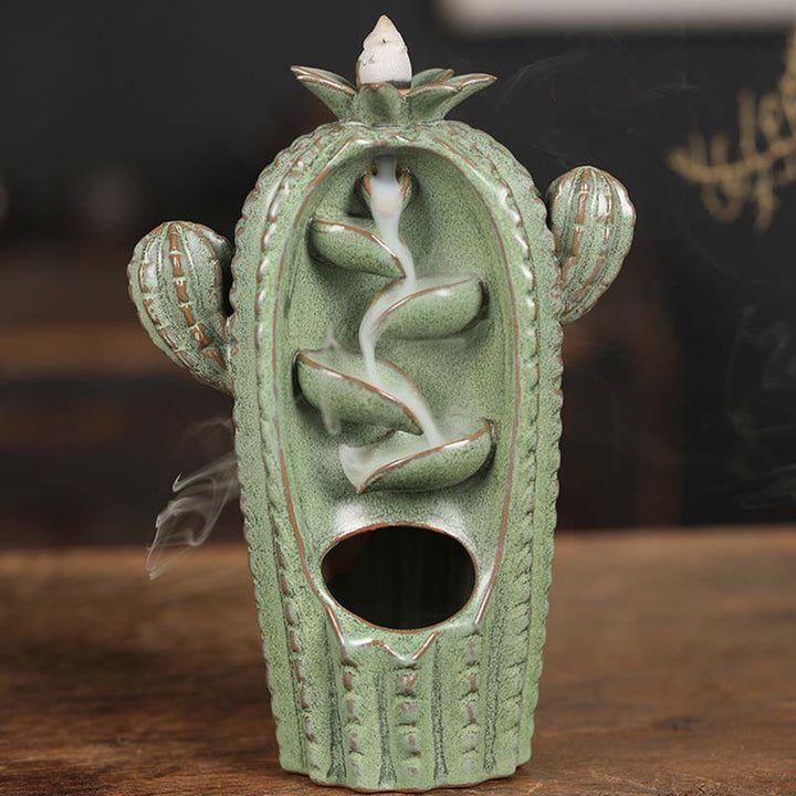 Buddha Stones Cactus Keramische Genezende Rookfontein Wierook met Terugstroom - Cactusgroen 12,5*6,5*17 cm - image 8