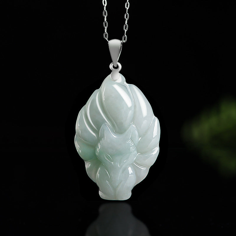 Buddha Stones Natuurlijke jade hanger met negenstaartvosmotief, titanium stalen ketting en Ketting voor voorspoed - Jade (Welvaart♥Overvloed) - image 0