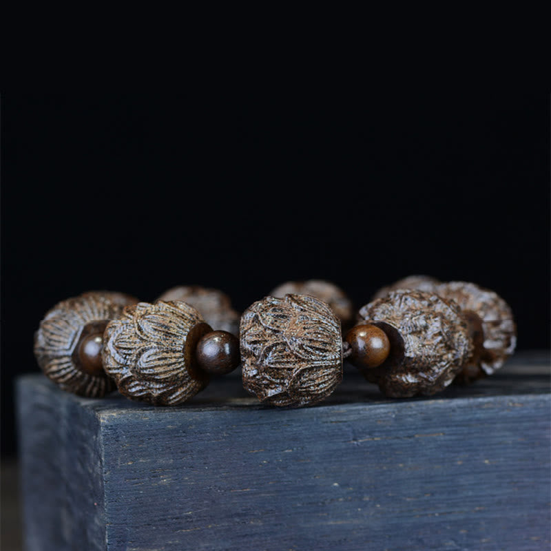 Buddha Stones Armband van ebbenhout met achttien arhats, lotus en draak. - image 6