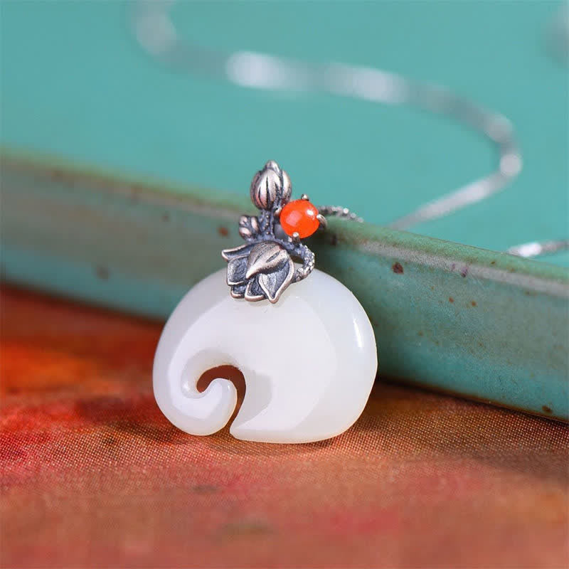 Buddha Stones Witte jade olifant lotus Ketting - image 3