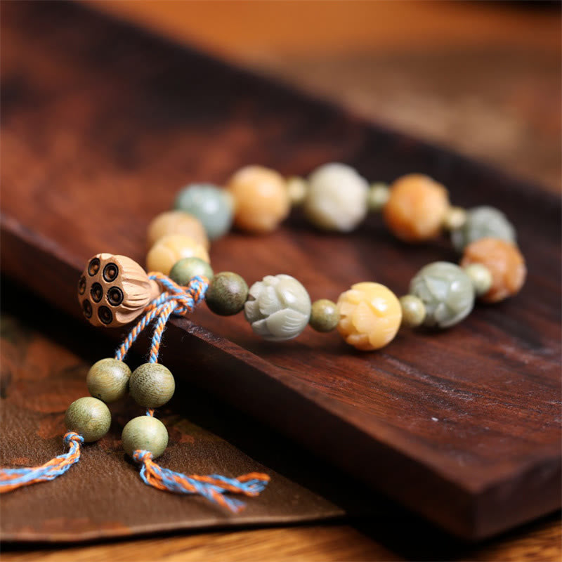Buddha Stones Bodhizaad Lotus Groene Sandelhout Wijsheid Harmonie Armband - image 1