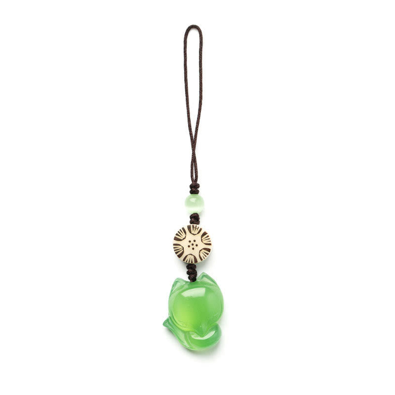 Natuurlijke chalcedoon Telefoonhanger decoratie met vossenmotief. - image 15