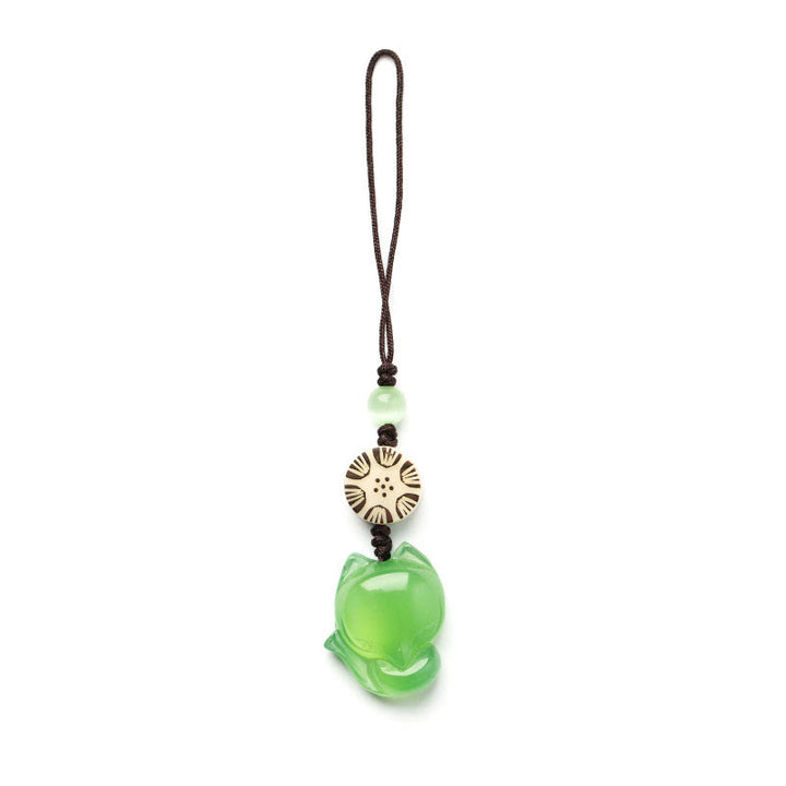 Natuurlijke chalcedoon Telefoonhanger decoratie met vossenmotief. - image 15