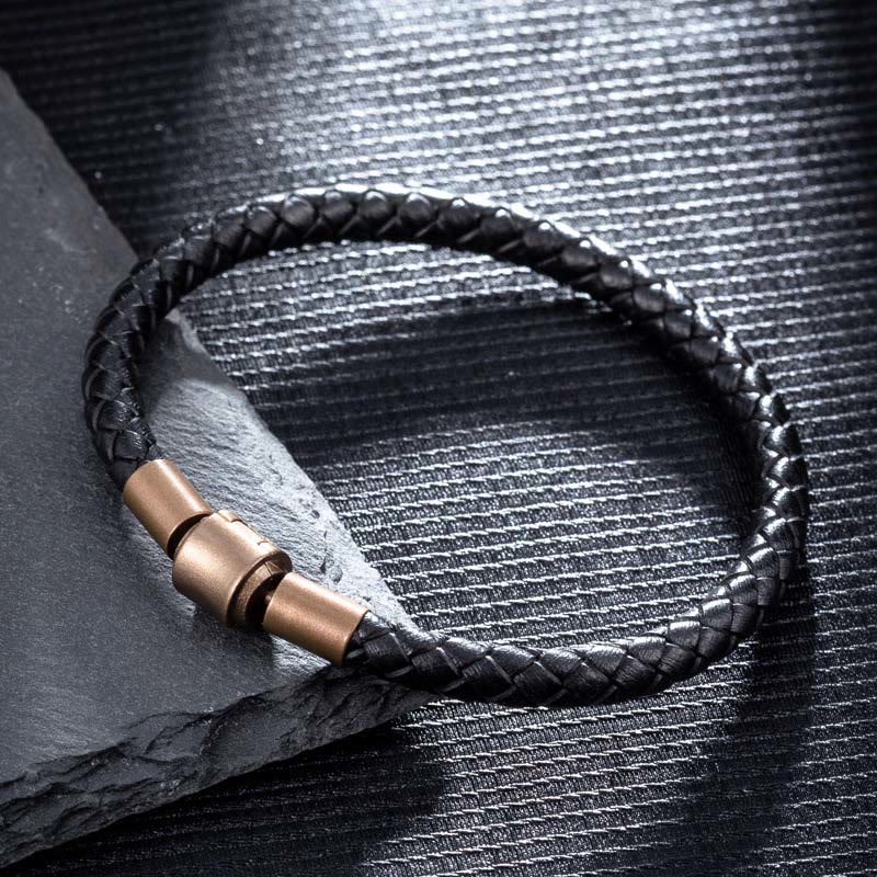 Buddha Stones Armband leren touwarmband met geluksvlechtwerk - 4 mm zwart 17 cm - image 0