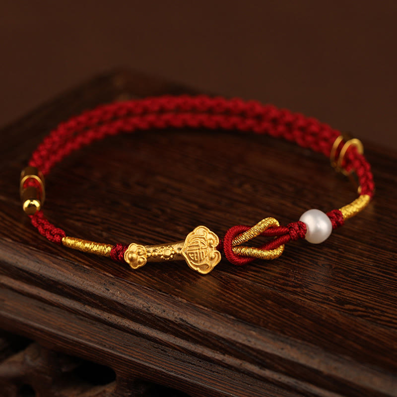 Buddha Stones 24K Gouden Armband met Ruyi-handvat en Fu-teken: Konijn, Parel, Geluk. - image 2