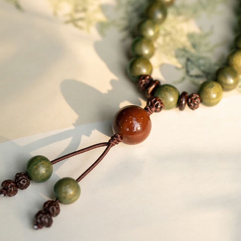 Buddha Stones Groene sandelhouten Armband met positieve boodschap en vredesmotief - image 11