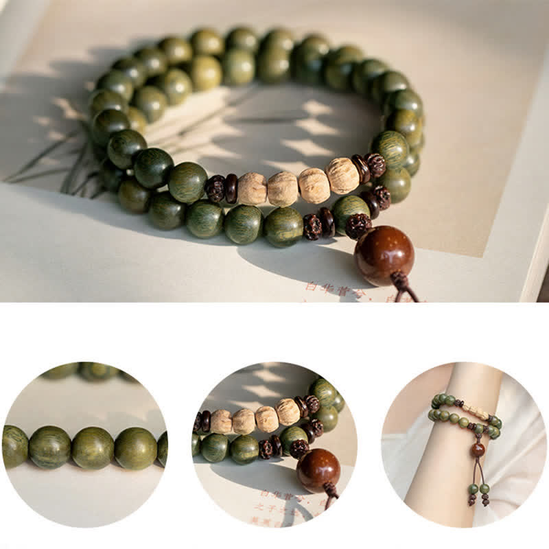 Buddha Stones Groene sandelhouten Armband met positieve boodschap en vredesmotief - image 8