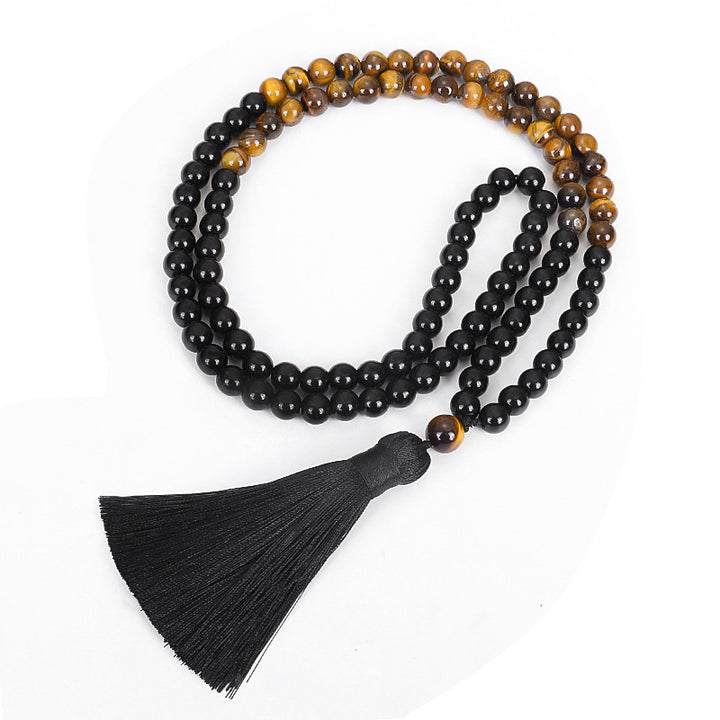 Buddha Stones Tibetaanse zwarte onyx tijgeroog Ketting Mala set - image 6