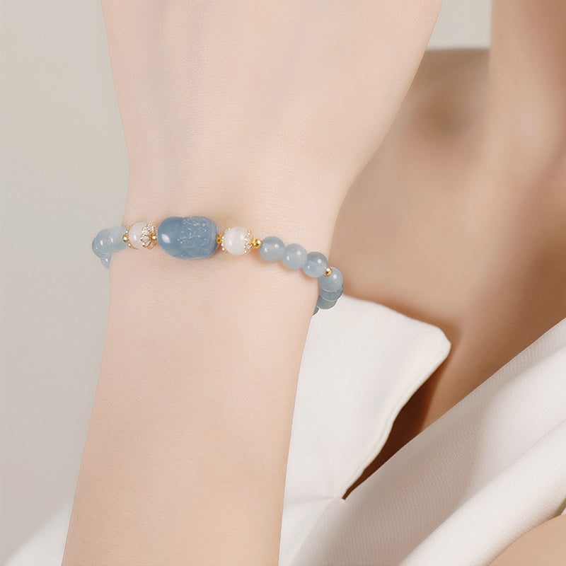 Buddha Stones Aquamarijn, aardbeikwarts, amethist, maansteen, PiXiu helende Armband - image 1