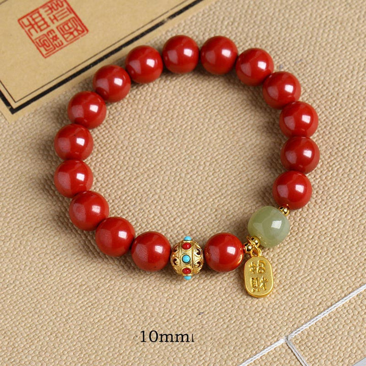 Buddha Stones Armband met geluksbedel van cinnabergroene aventurijn, ter bescherming tegen ongeluk - Keizer Zand - 10mm - image 13
