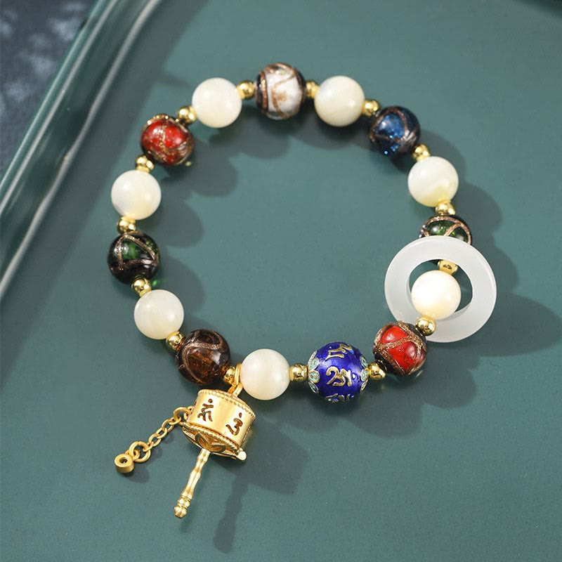 Buddha Stones Tibetaanse Wierook Liuli glas Tridacna steen Zonnesteen Om Mani Padme Hum gebedswiel Armband - Tridacna-steen (Polsomtrek 14-16 cm) - image 0