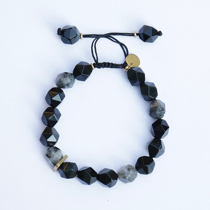 Buddha Stones Zwarte obsidiaan, zwarte glittersteen, Armband - Prismatische kralen - 17-21 cm - image 1