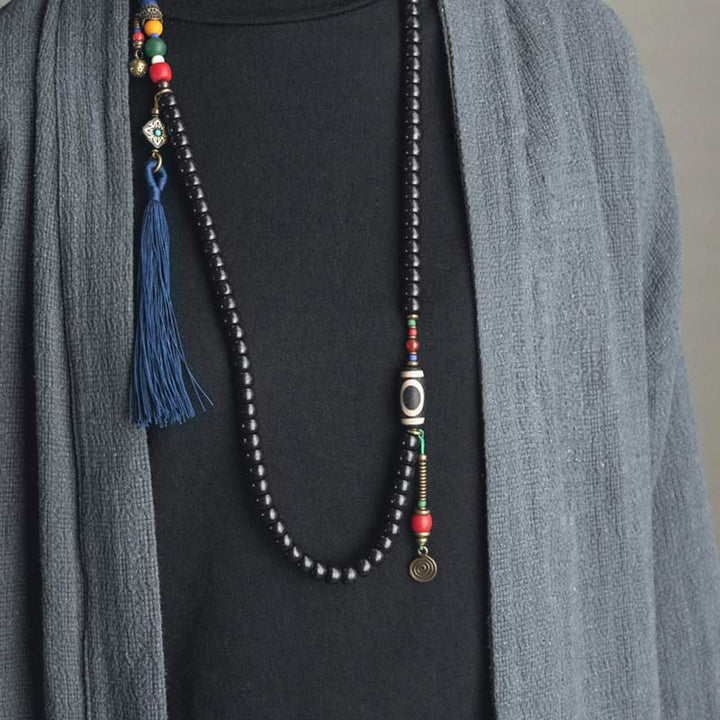 Buddha Stones 108 kralen Mala van ebbenhout, dzi-kralen, koperen Armband met kwastje - image 4