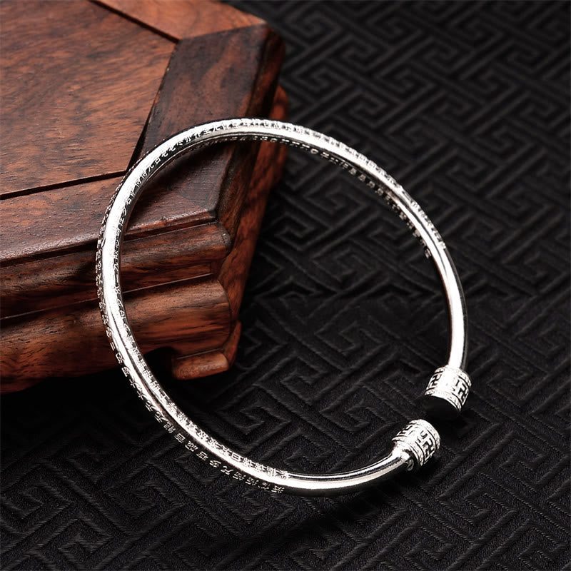 Buddha Stones Bangle-armband van wit koper met gegraveerd hakenkruispatroon en de tekst "Heart Sutra" (gelukssymbool). - image 2