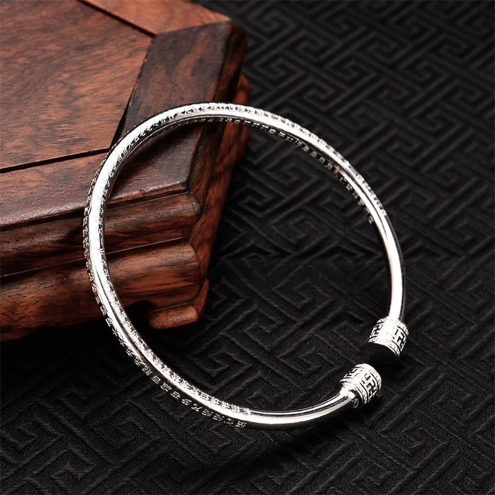 Buddha Stones Bangle-armband van wit koper met gegraveerd hakenkruispatroon en de tekst "Heart Sutra" (gelukssymbool). - image 2