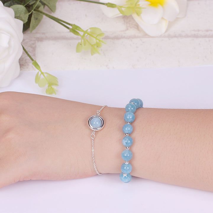 Buddha Stones Zonnesteen Aardbeikwarts Kristal Positieve Armband - Aquamarijn - image 42
