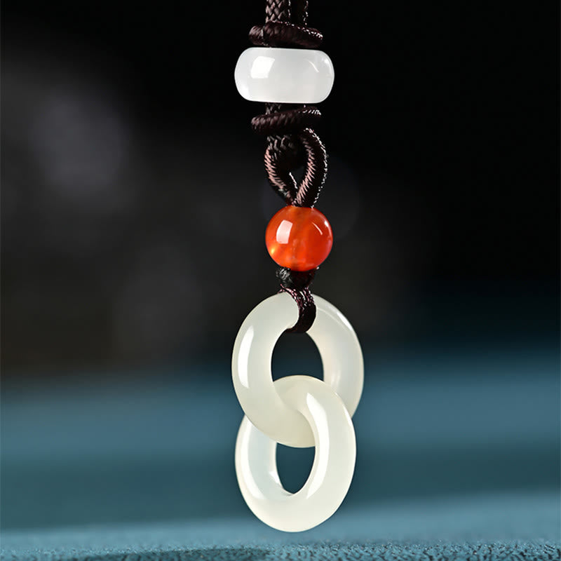 Buddha Stones Natuurlijke Hetian cyaan jade witte jade dubbele vredesgesp succes Ketting - Hetian Witte Jade (Bescherming♥Geluk) - image 7
