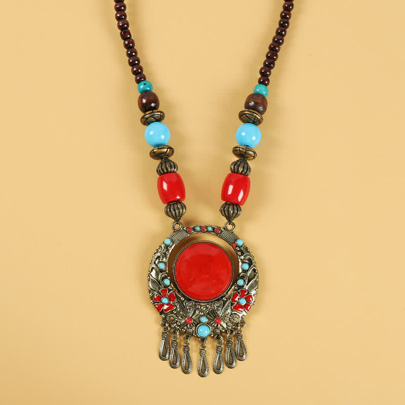 Tibetaanse retro kralen kwastje haarversiering haaraccessoires - Bloemrood - image 15