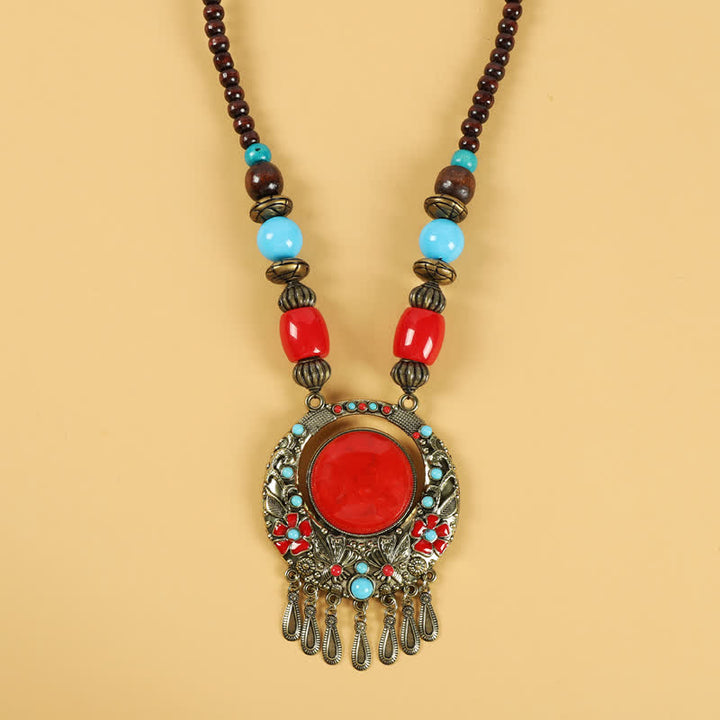 Tibetaanse retro kralen kwastje haarversiering haaraccessoires - Bloemrood - image 15