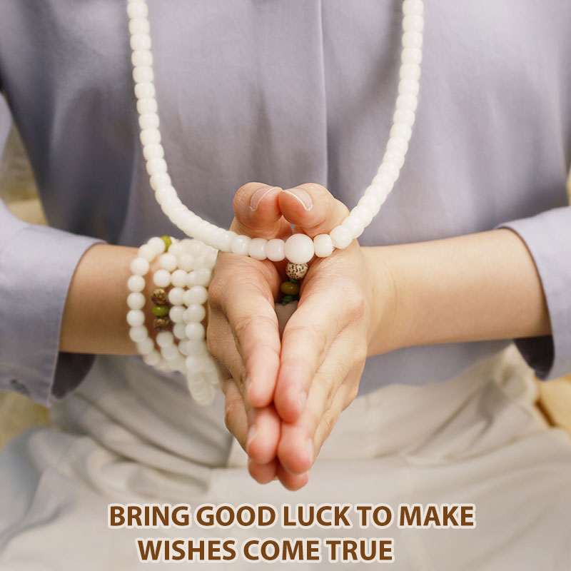 Buddha Stones Witte jade Bodhi Lotus Mala Harmonie Ketting en Armband - image 16