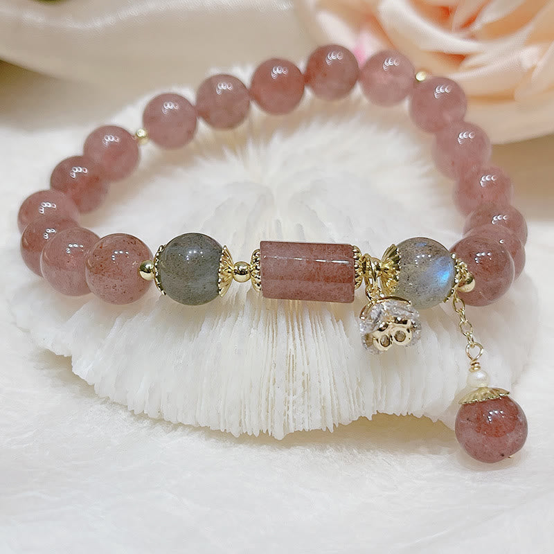 Buddha Stones Natuurlijke aardbeikwarts maansteen Armband - image 1