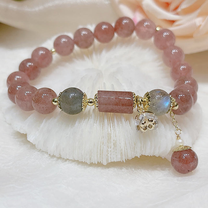 Buddha Stones Natuurlijke aardbeikwarts maansteen Armband - image 1