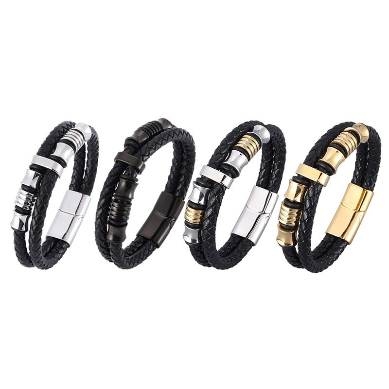 Buddha Stones Armband van gelaagd leer met weefpatroon - image 1