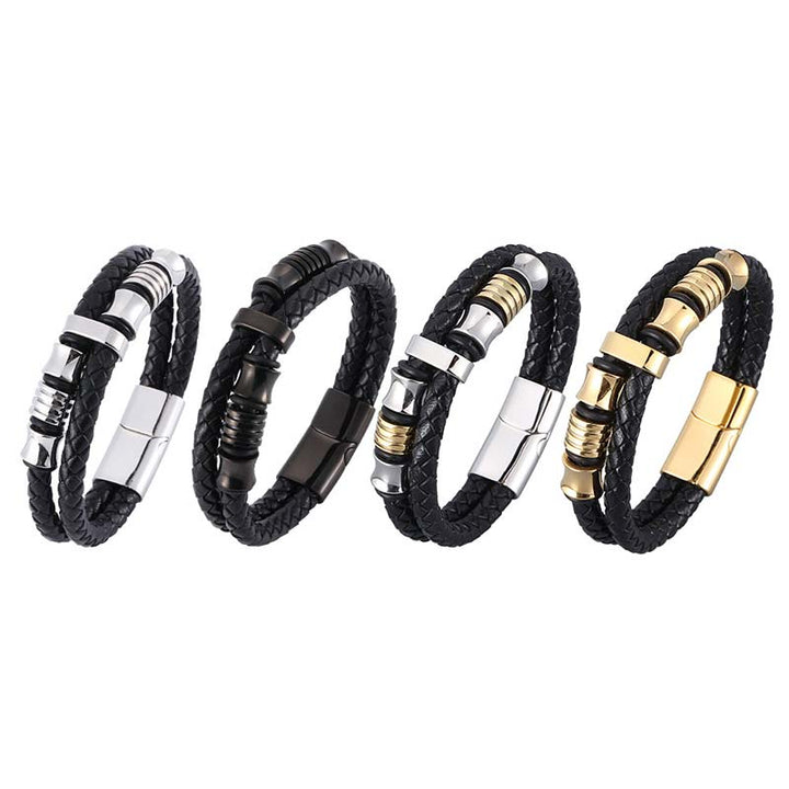 Buddha Stones Armband van gelaagd leer met weefpatroon - image 1