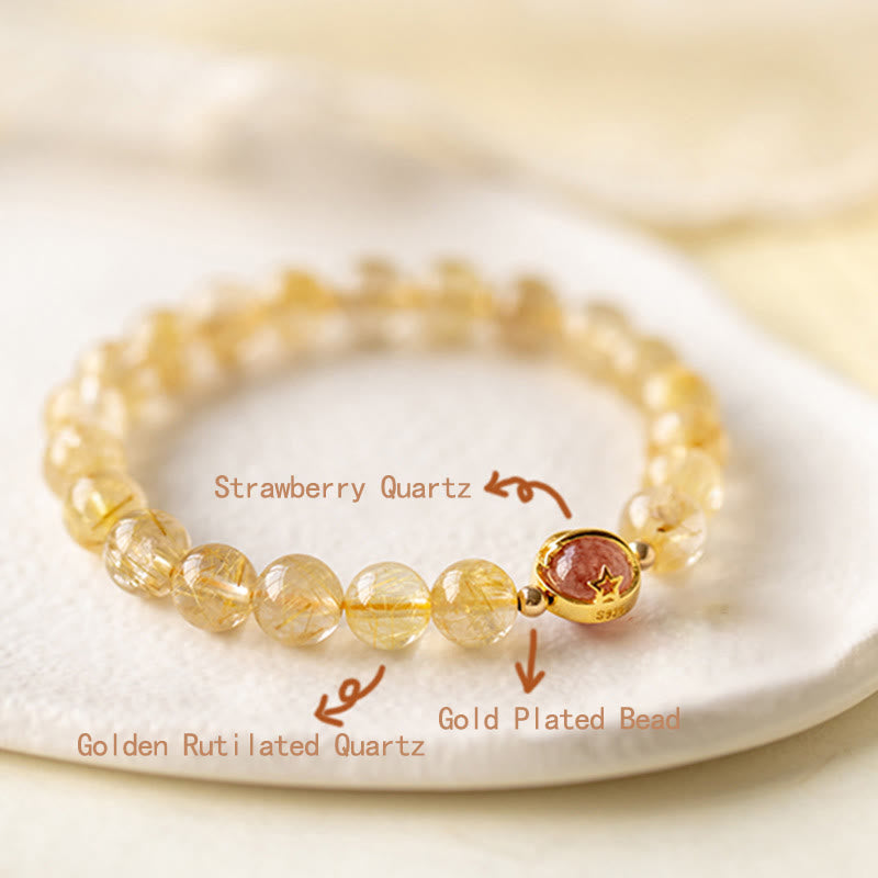 Buddha Stones Gouden rutielkwarts aardbeikwarts Armband - 8mm - image 0