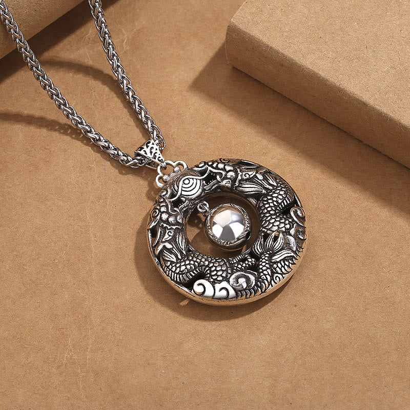 Buddha Stones Dubbele draak spelende kraal koperen beschermingsketting Ketting - image 2