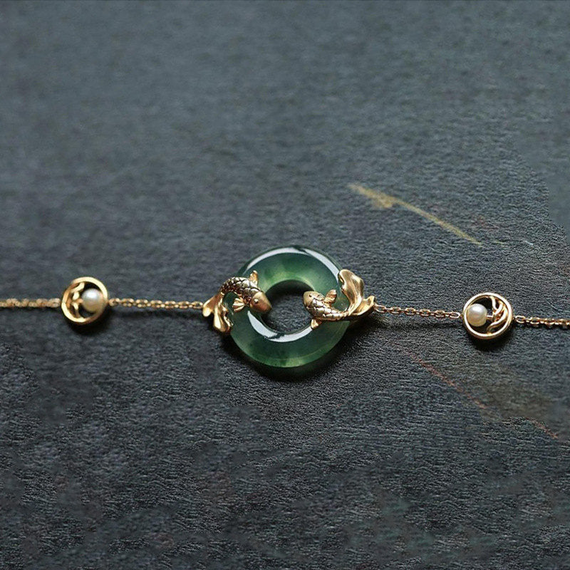 Buddha Stones Cyaan Jade Koi Vis Helende Harmonie Armband - image 11