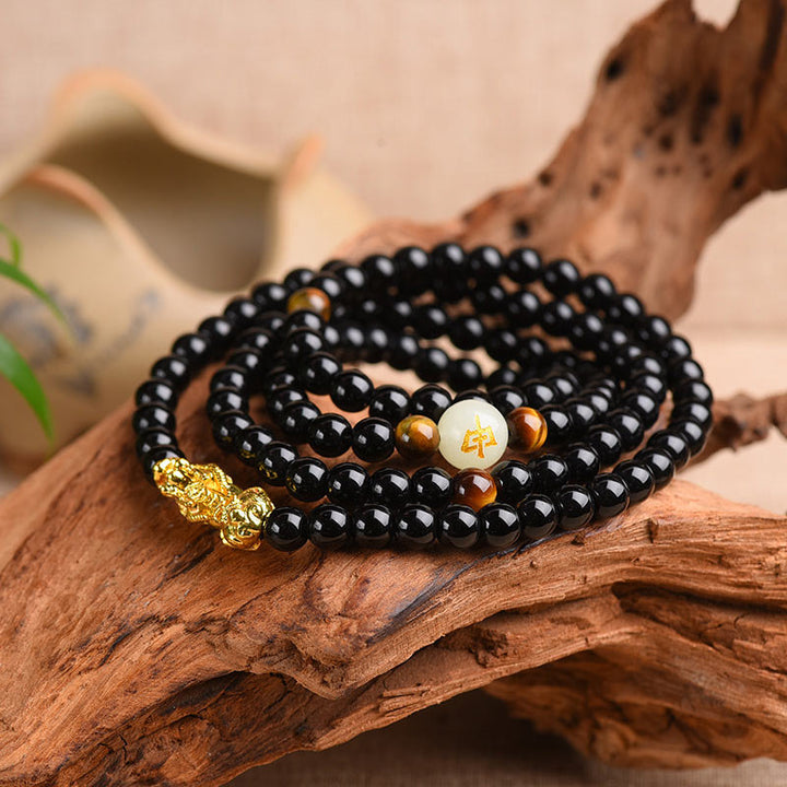 Buddha Stones Armband dierenriem obsidiaan PiXiu Mala - 8mm-Pig - image 0