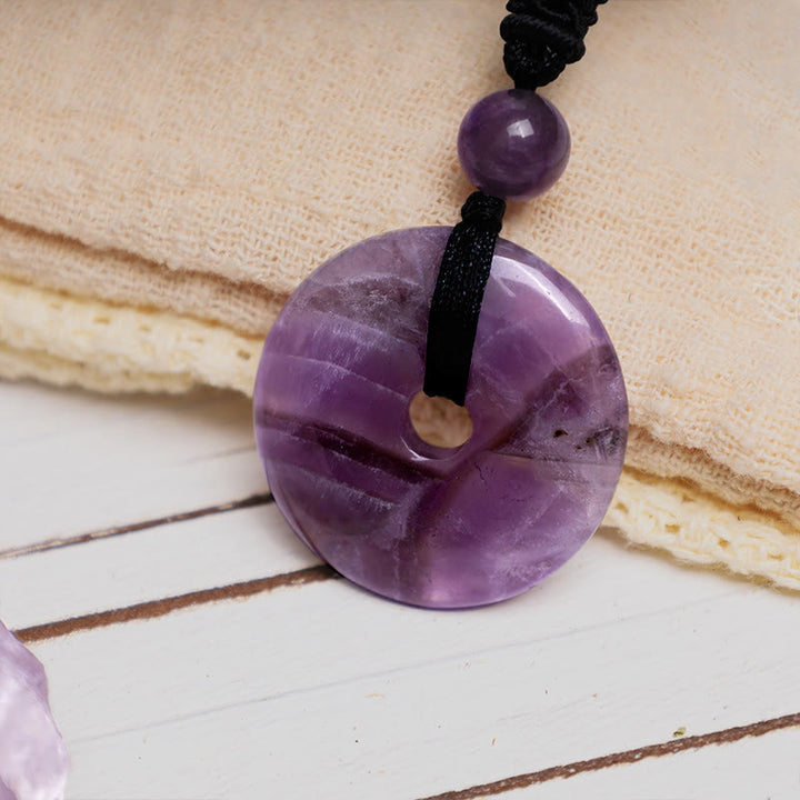Buddha Stones Geluksmunt hanger met helende kristal edelsteen Ketting - Amethist - image 5