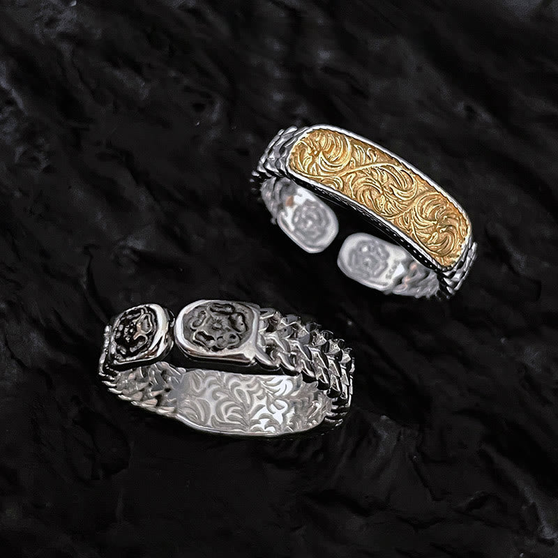 Buddha Stones Tang-dynastie Manchetarmband met bloemmotief, gegraveerd door koper , Bangle Ring - image 4