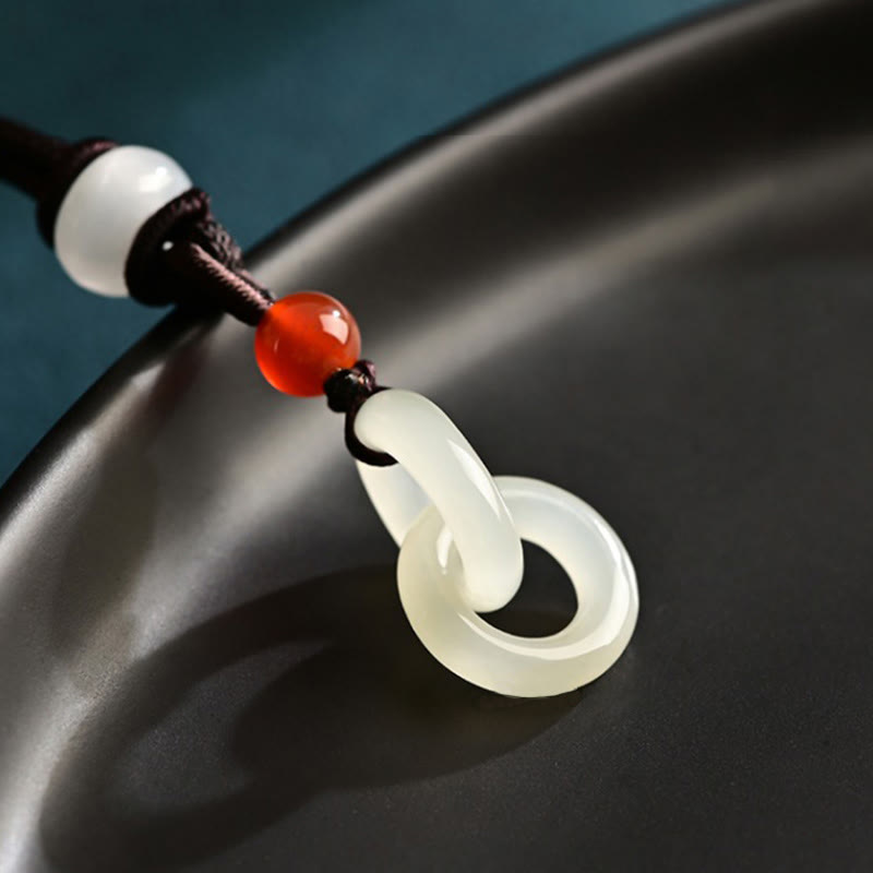 Buddha Stones Natuurlijke Hetian cyaan jade witte jade dubbele vredesgesp succes Ketting - image 8