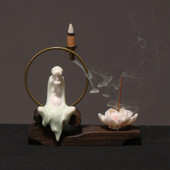 Buddha Stones Keramische lotusvormige wierookbrander voor Wierook meditatie. - Cyan Buddha - image 17