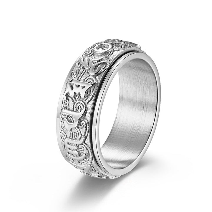 Buddha Stones Ring van titaniumstaal met de tekst "Zes Ware Woorden" voor Balans en Rust. - Zilver - US12 - image 8