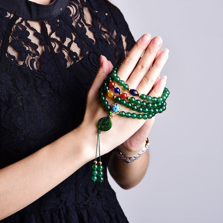 Buddha Stones 108 Mala kralen natuurlijke groene agaat Armband - image 2