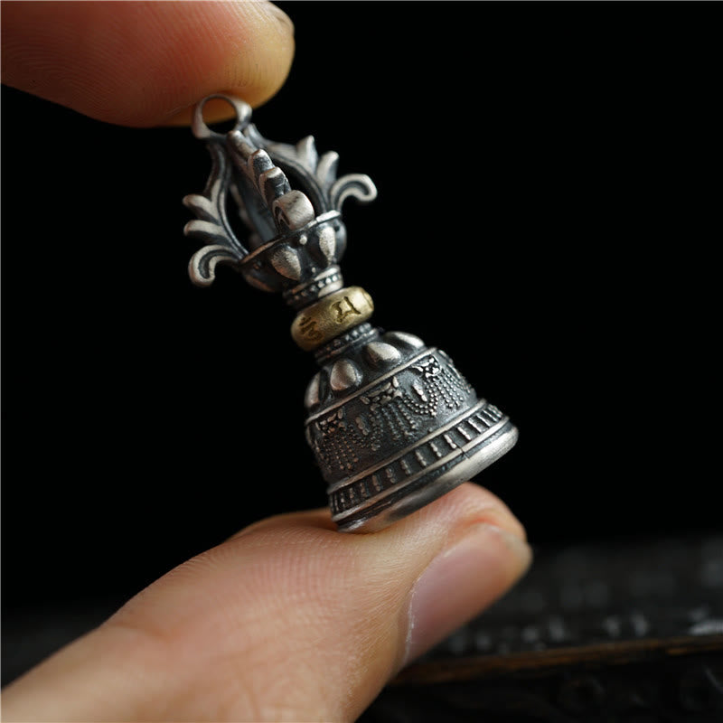 Buddha Stones Tibetaanse 925 sterling zilveren Om Mani Padme Hum Dorje bel Vajra gegraveerde verlichtingshanger hangdecoratie - Dorje belhanger (14*32mm) - image 0