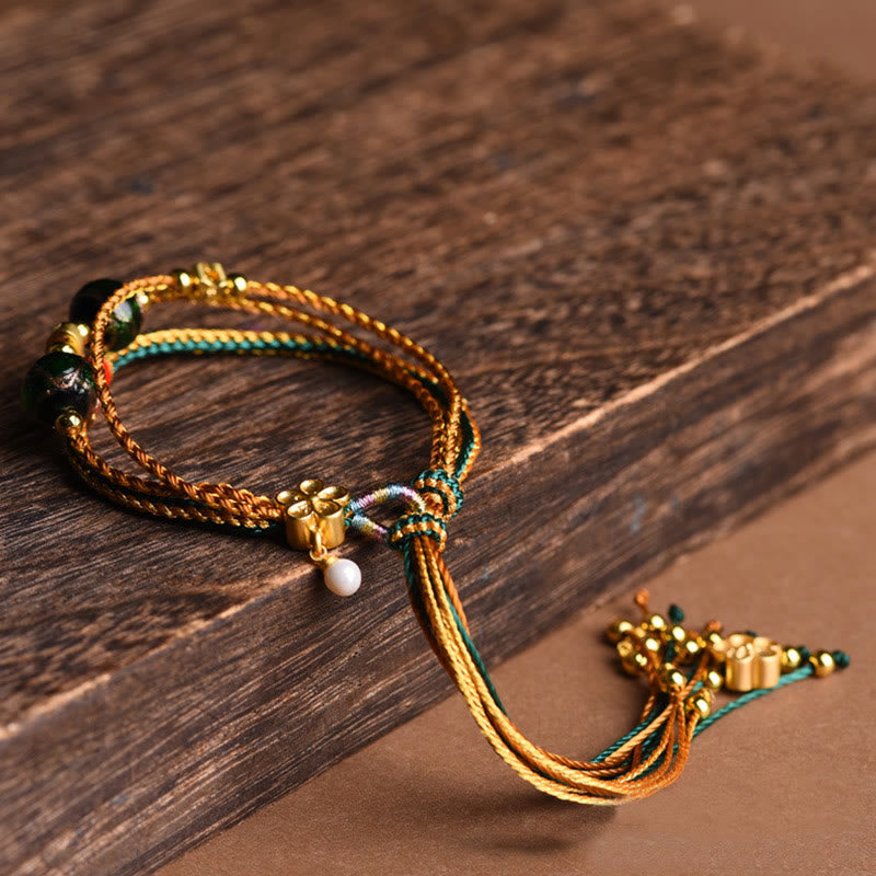 Buddha Stones Tibetaans handgemaakt touwarmbandje met Liuli-glaskralen en meerdere lagen voor helende Armband . - image 1