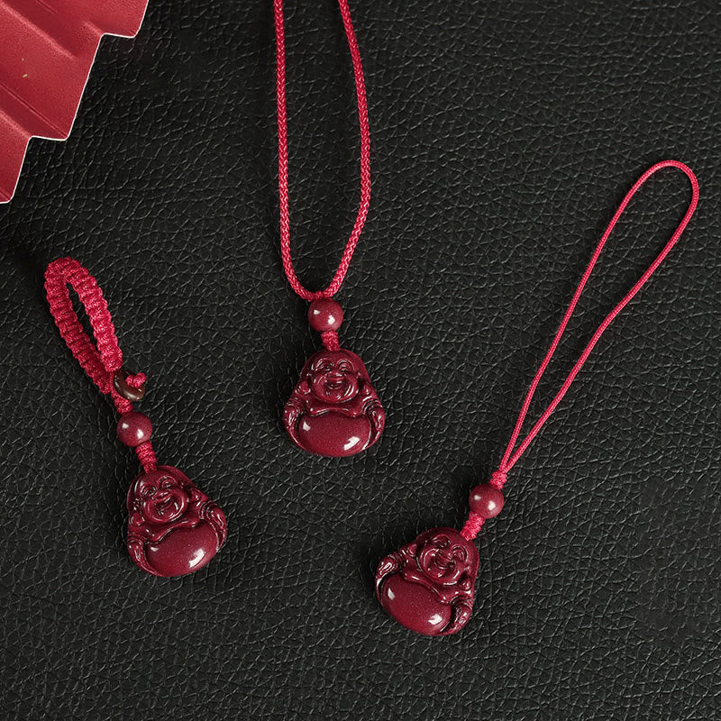 Buddha Stones Lachende Boeddha Cinnaber Ketting Telefoonhanger decoratie Sleutelhanger - image 3