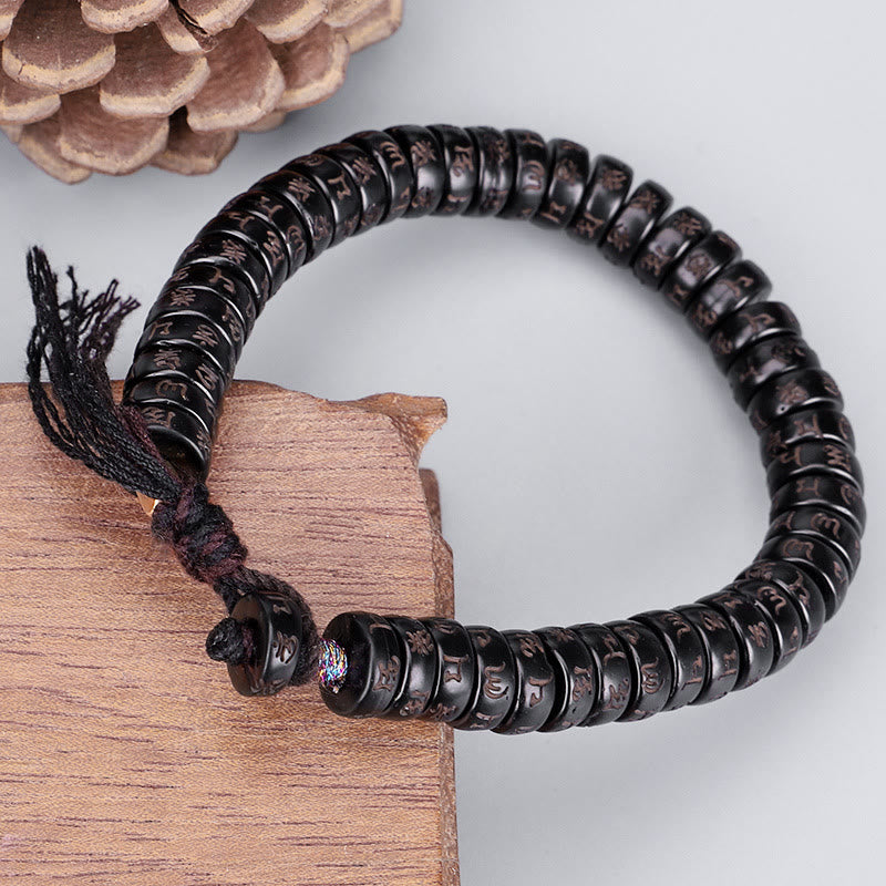 Buddha Stones Tibetaanse kokosnootschelp kralen gegraveerd met de Om Mani Padme Hum mantra positieve koord Armband - Kokosnootschaal (Polsomtrek: 17-19 cm) - image 0