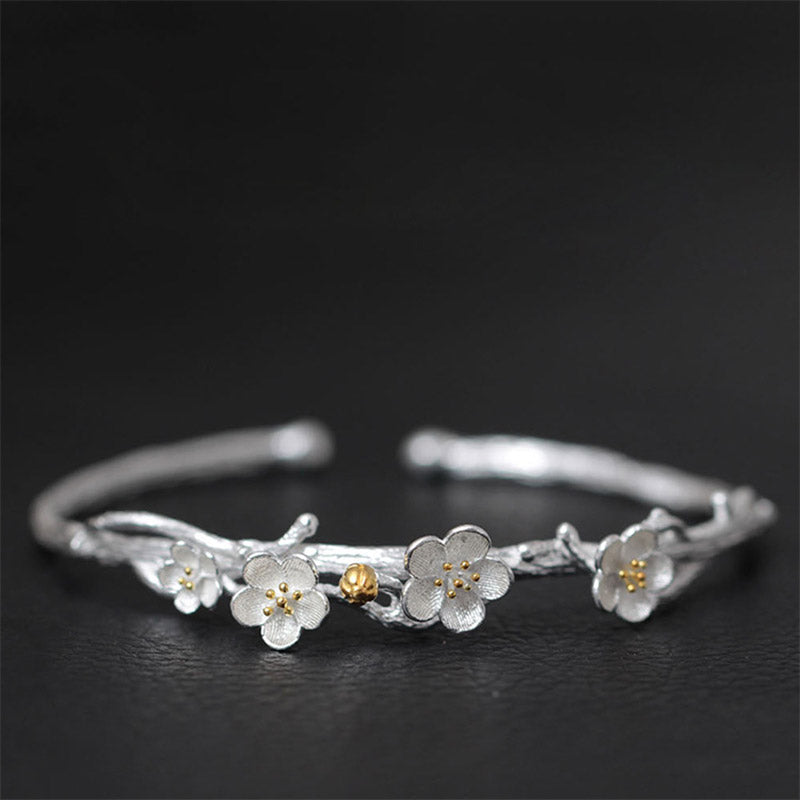 Buddha Stones Verstelbare Armband met pruimenbloemmotief van 925 sterling zilver - image 12