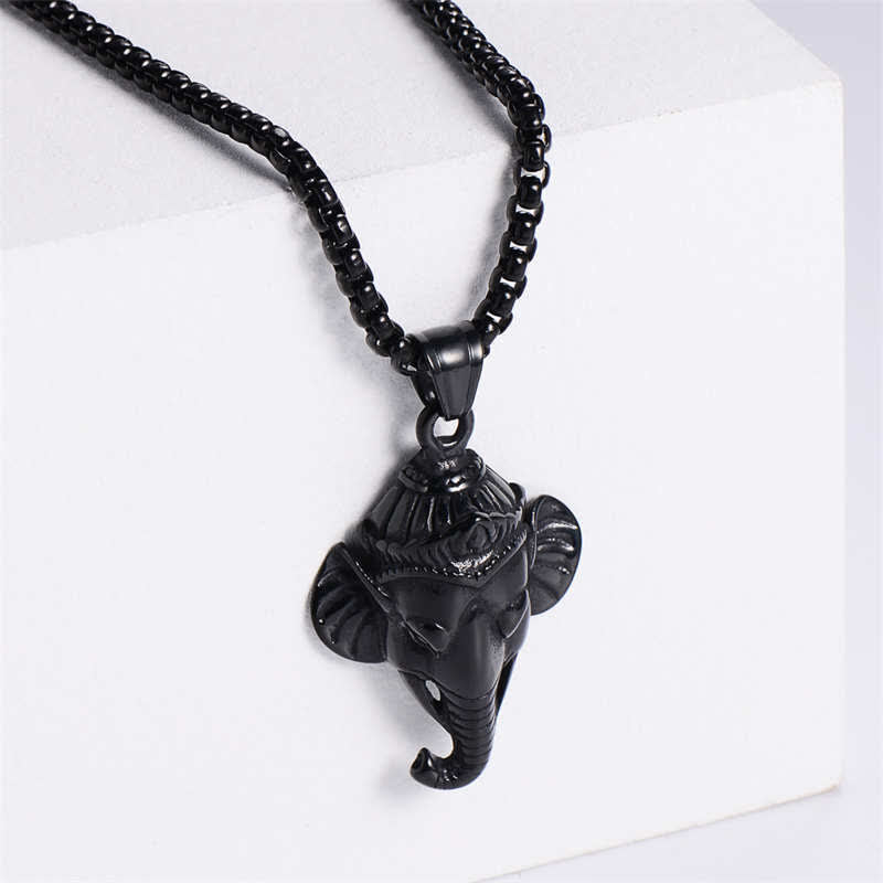 Buddha Stones Ganesh Ganpati Olifant Titanium Stalen Beschermende Hanger Ketting - Zwart - image 6