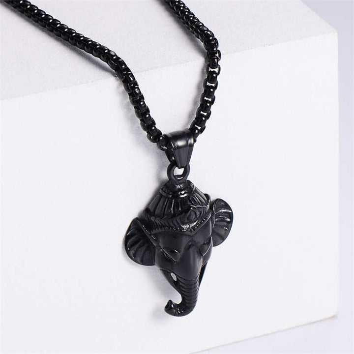 Buddha Stones Ganesh Ganpati Olifant Titanium Stalen Beschermende Hanger Ketting - Zwart - image 6