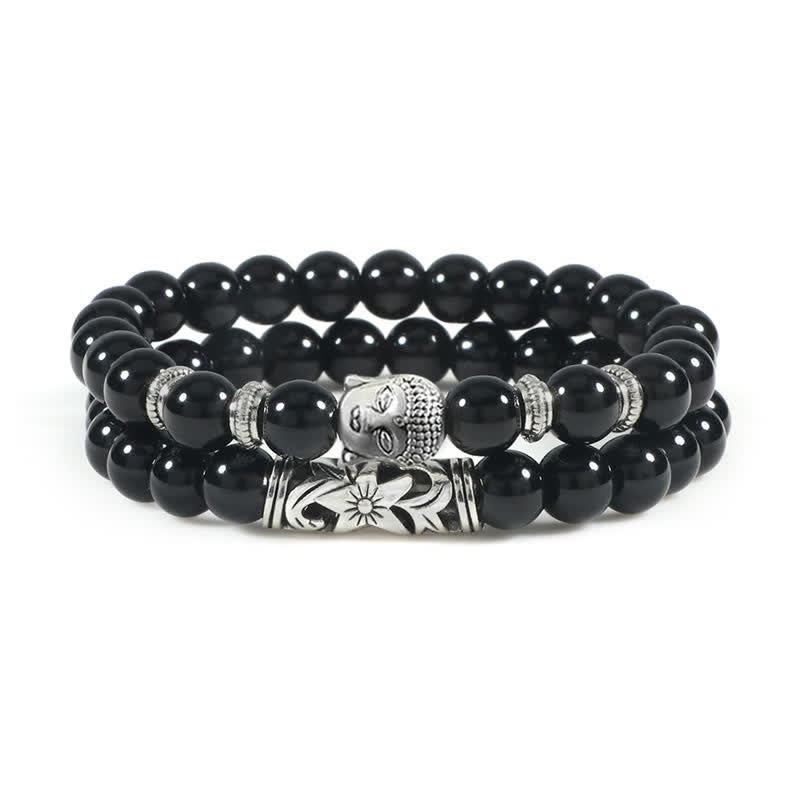 Buddha Stones 2 stuks natuurlijke kristallen agaat Boeddha Armband - Zwarte onyx - image 12