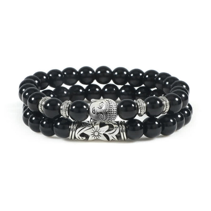 Buddha Stones 2 stuks natuurlijke kristallen agaat Boeddha Armband - Zwarte onyx - image 12