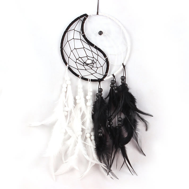 Yin Yang dromenvanger rond net met veren, balansdecoratie - #1 - image 0