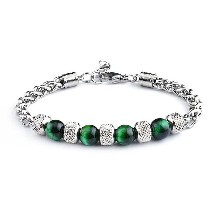 Buddha Stones Armband met zwarte onyx en tijgeroog kralen voor moed - Groene tijgeroog 8mm - image 10
