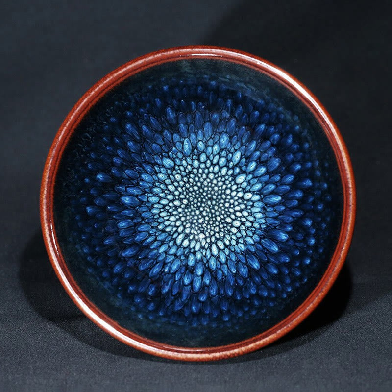 Buddha Stones Handgemaakte Chinese Jianzhan keramische theekop met blauwe frankolijnvlekken, Kung Fu Theekopje/ kom - 9-10 cm * 5-6 cm * 110 ml - image 0